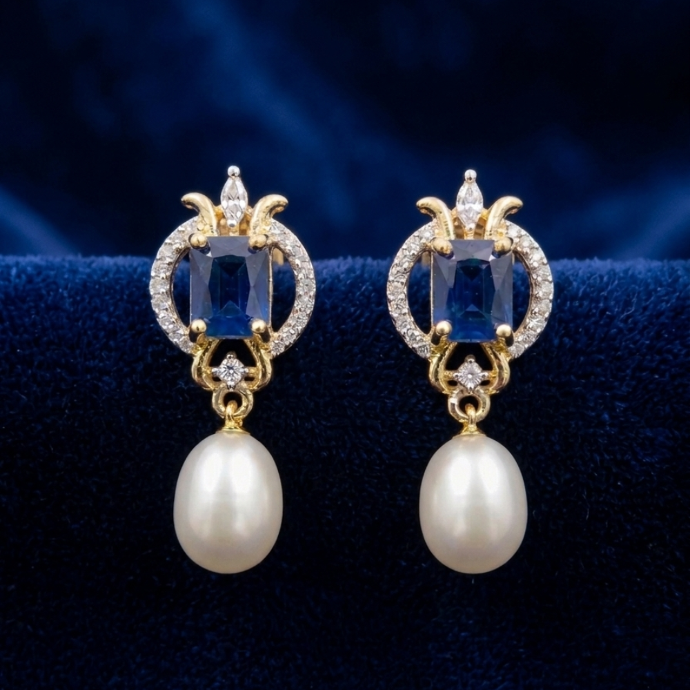 Blue Sapphire Pearl Ear Rings