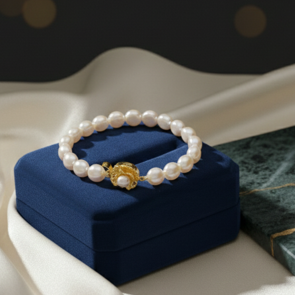 Hyderabadi Online Peach Colour Pearl Flat Bracelet