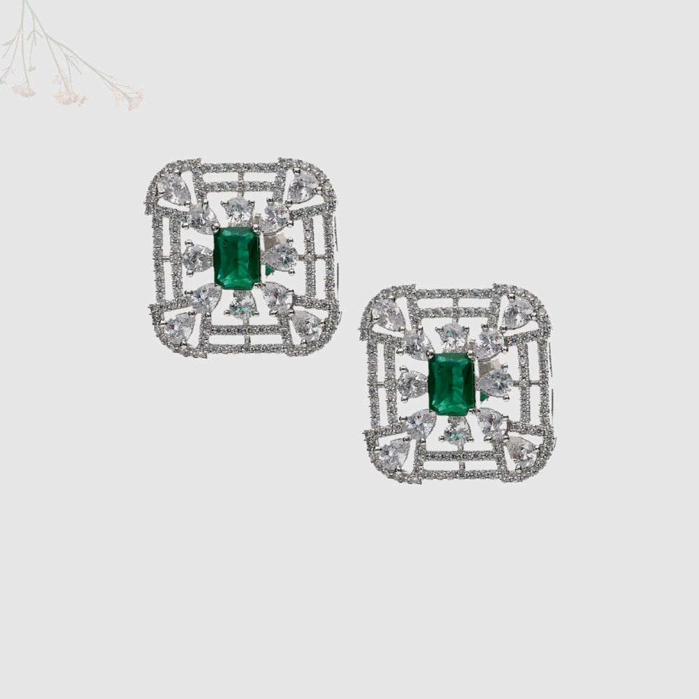 Charming Pearl Ad Set with Green Stones