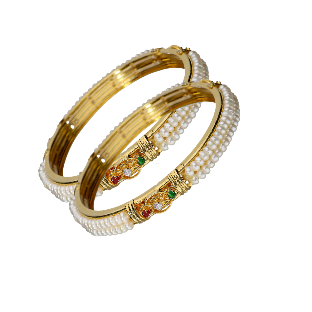 White 2 Line Pearl Bangle