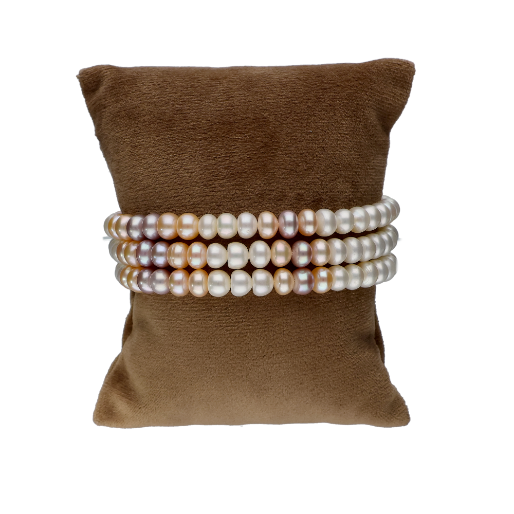 Multi-Coloured 3 Line Pearl Bracelet