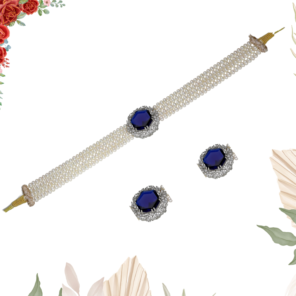 Blue Saphire Pearl Two Row Choker