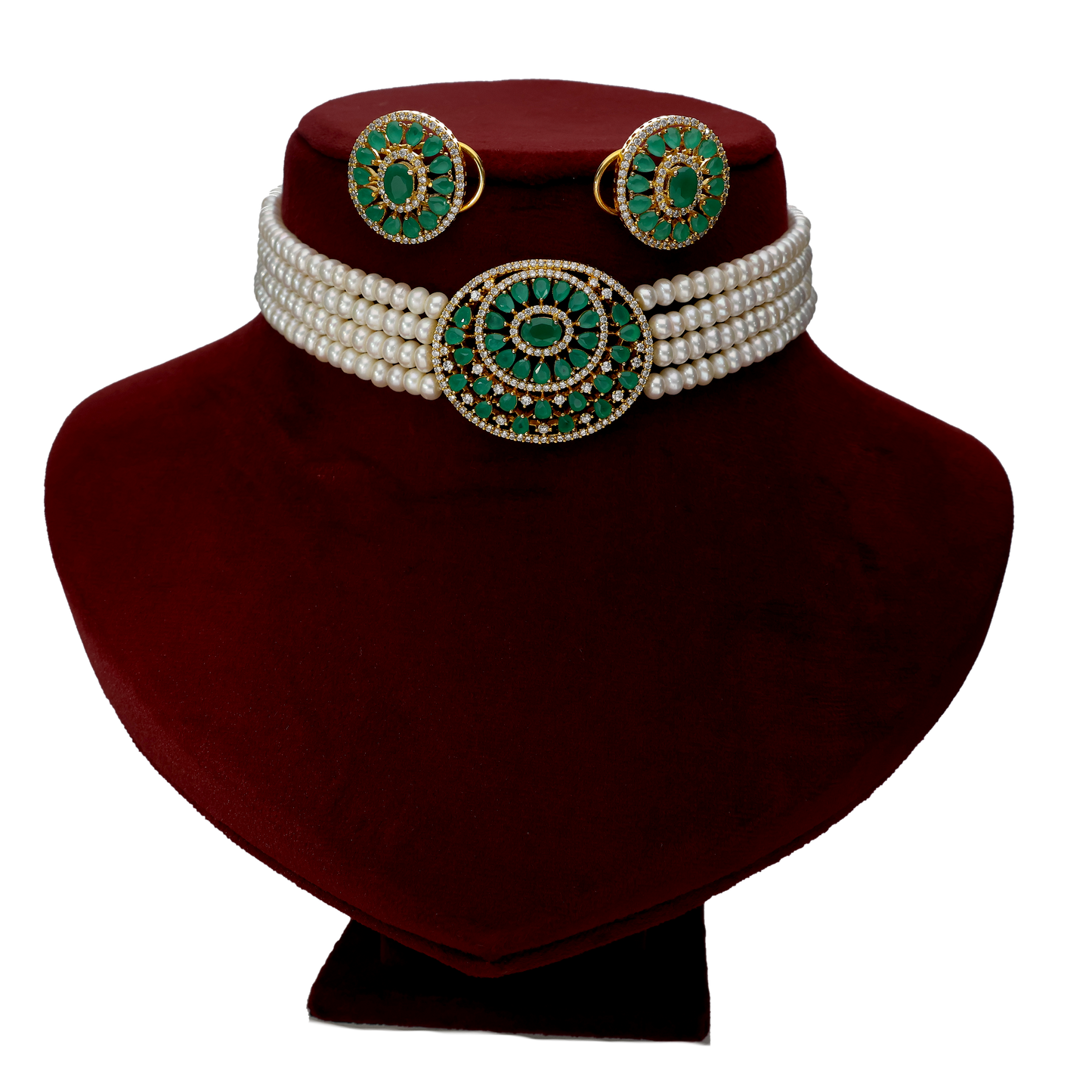 Emerald Round Pearl Necklace Choker
