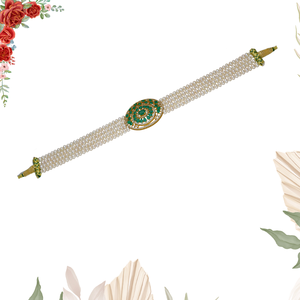 Emerald Round Pearl Necklace Choker
