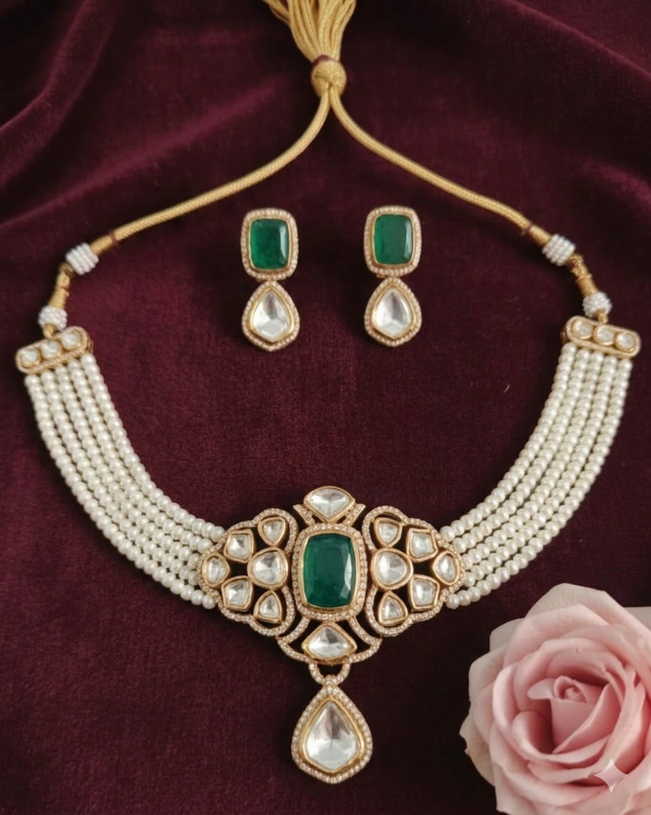 Beautiful Emerald White Pearl Neclace
