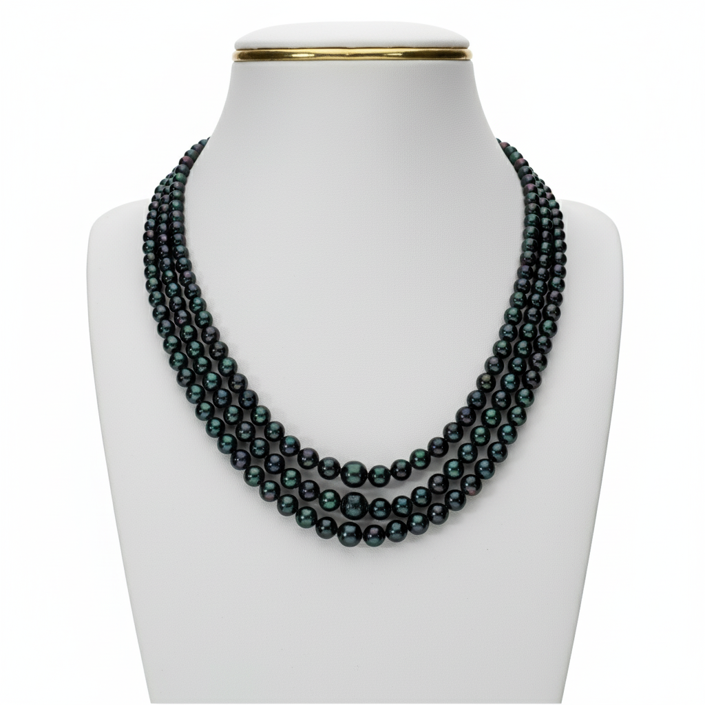 Black Subtle Button Pearl Necklace