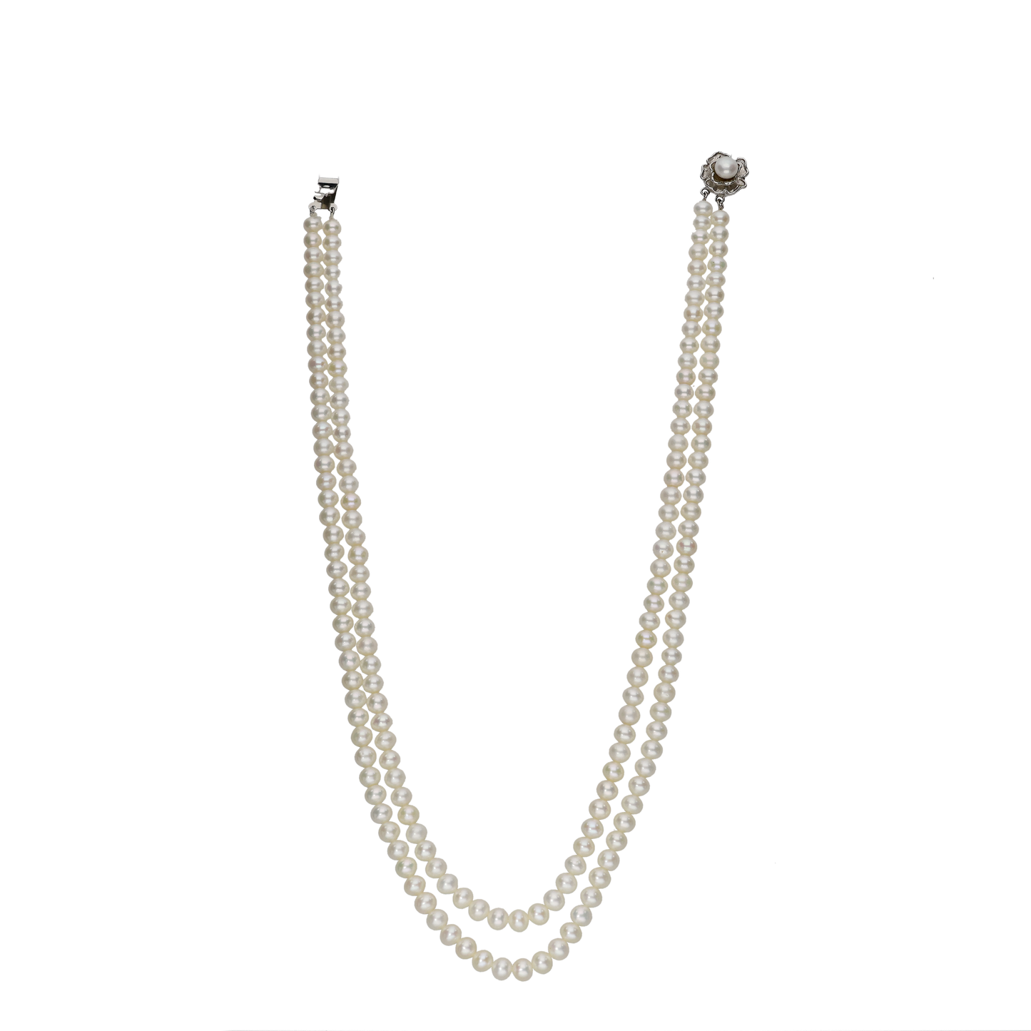 White 2 Layered Round Pearl Necklace