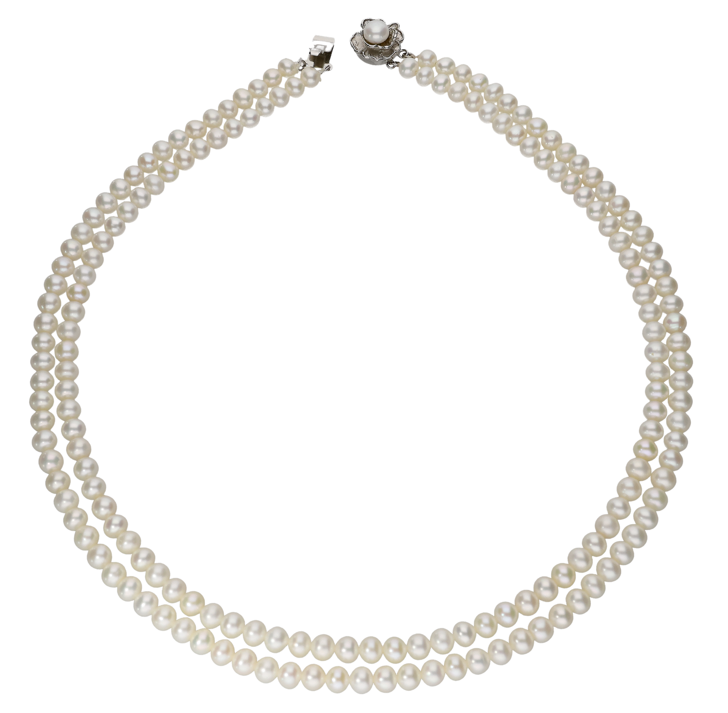 White 2 Layered Round Pearl Necklace