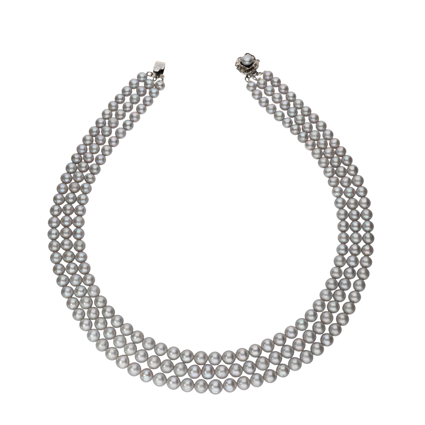 Stylish 3 Layered Gray Pearl Necklace
