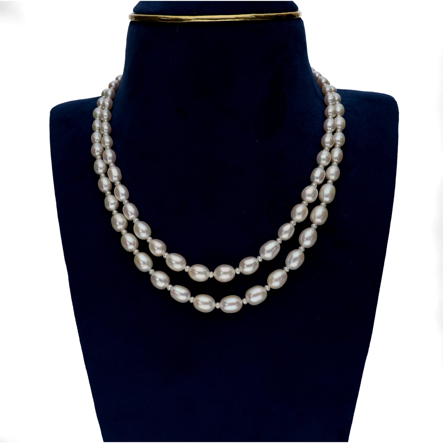 Beautiful White Oval Shape 2 line Necklace