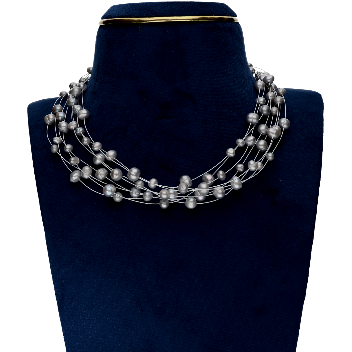 Grey Colour Pearls On Silver Chain