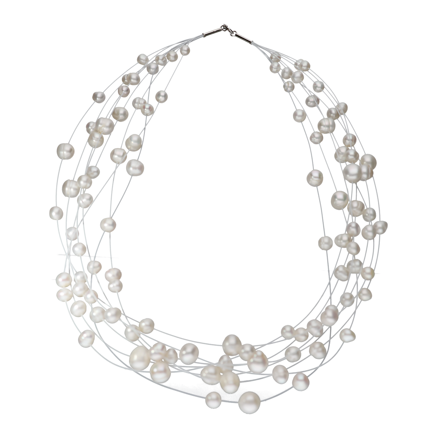 Grey Colour Pearls On Silver Chain