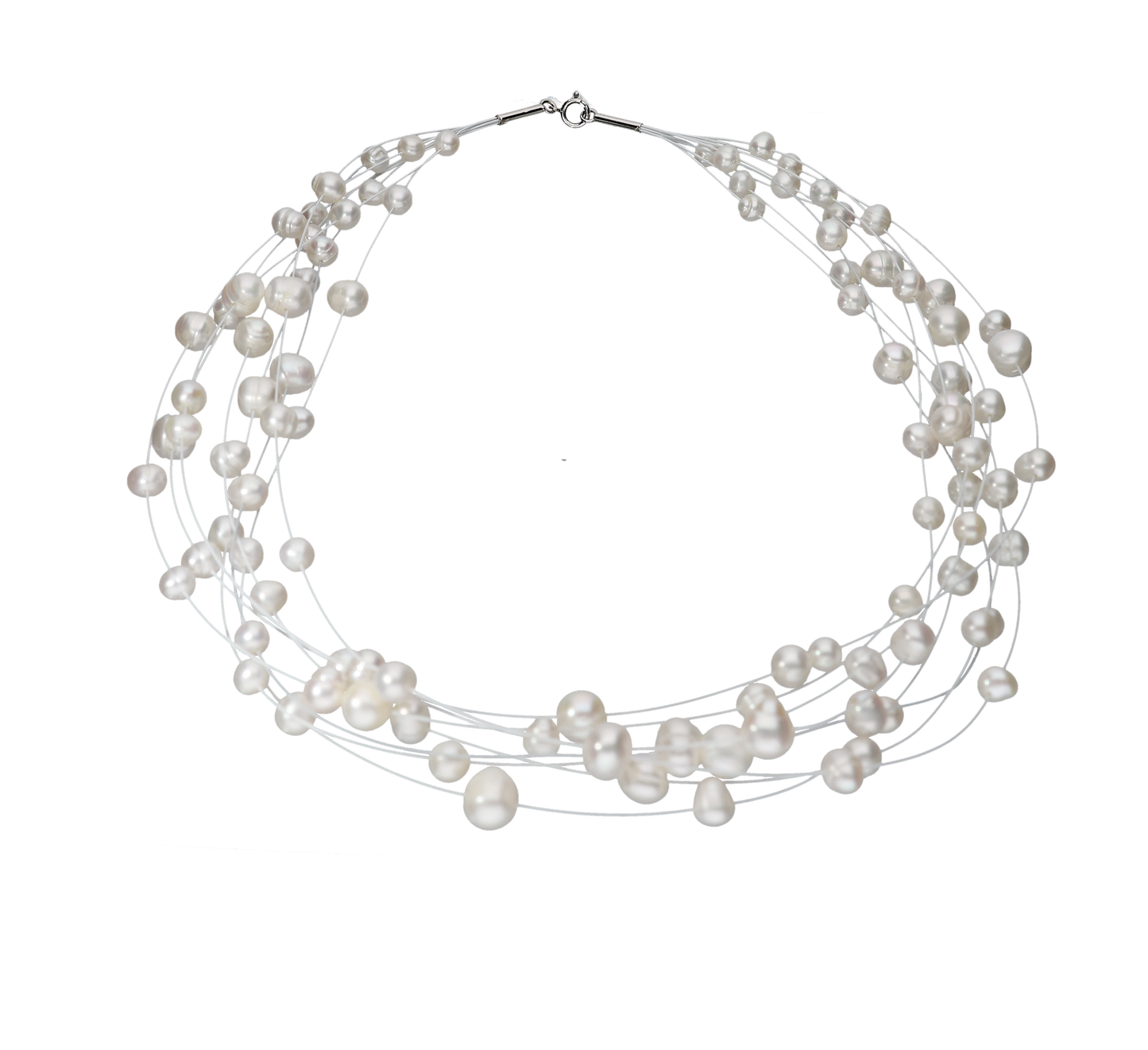 Classic White Colour Pearls On Silver Chain