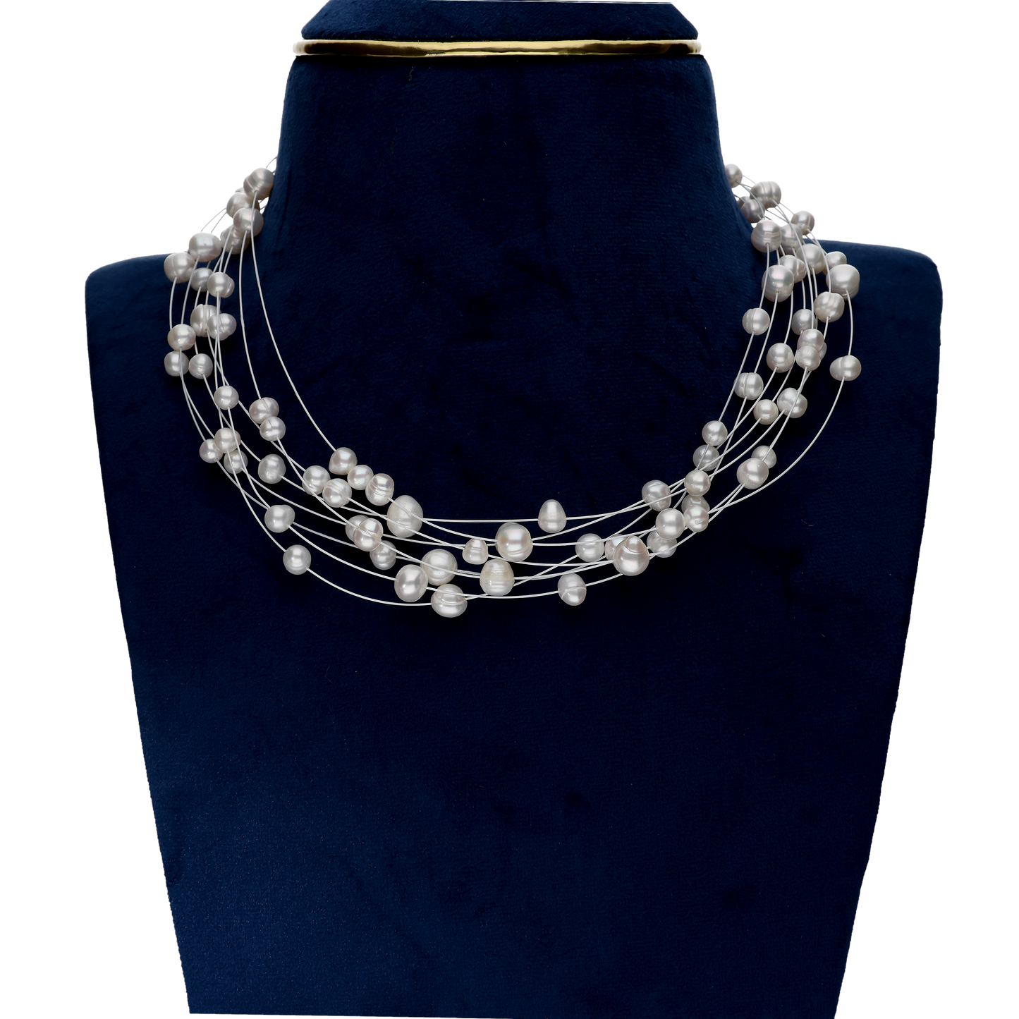 Classic White Colour Pearls On Silver Chain