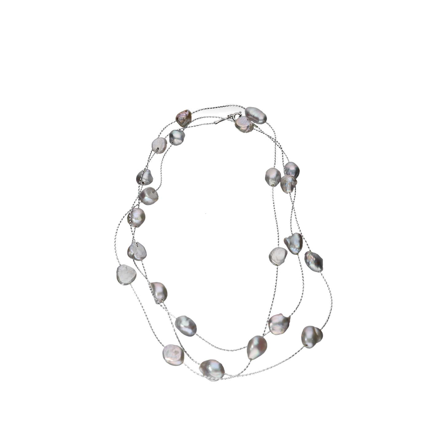 Grey Colour Pearls On Silver Chain