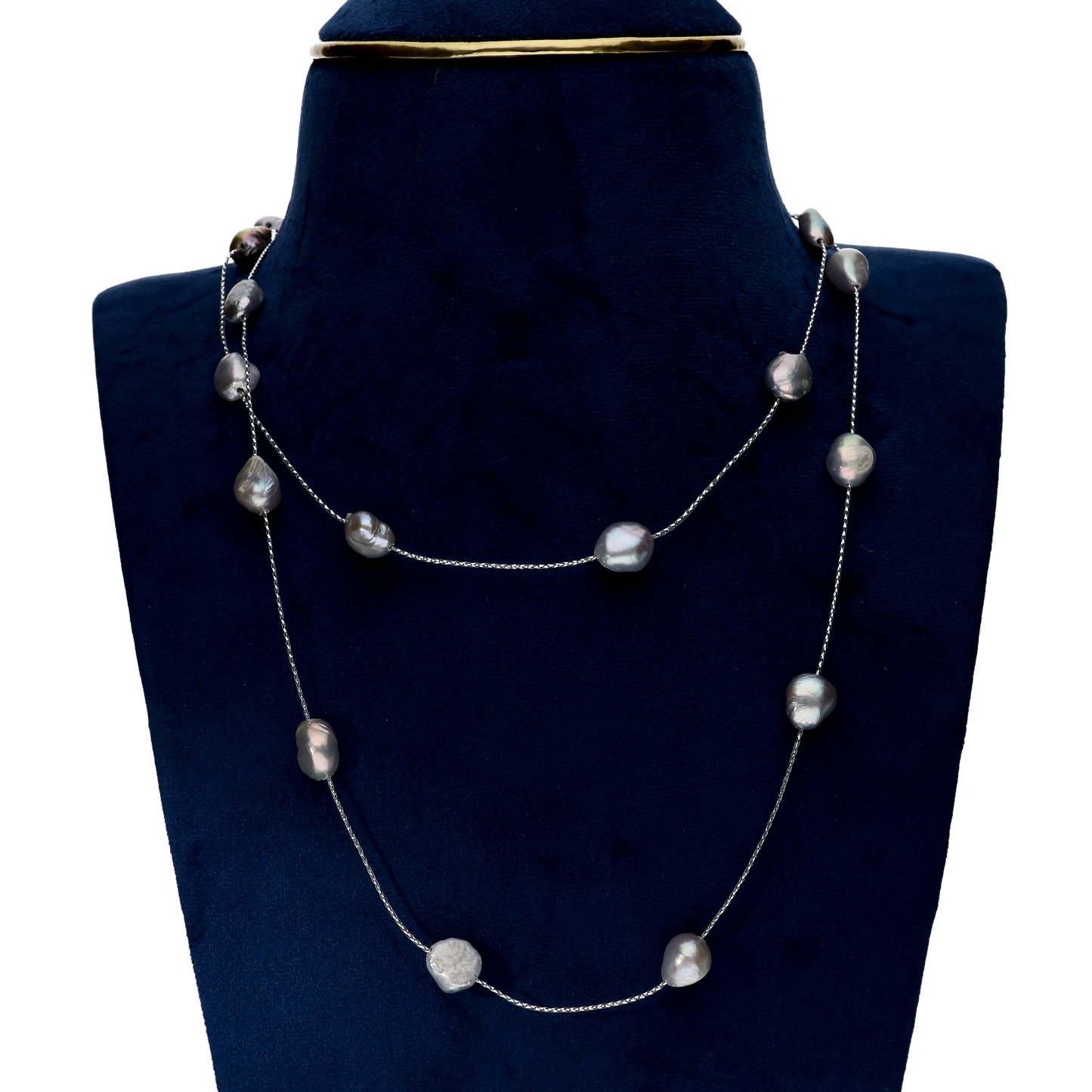 Grey Colour Pearls On Silver Chain