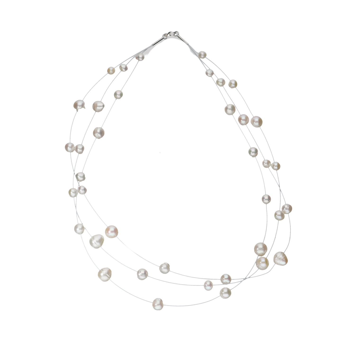 Beautiful White Colour Pearls On Silver Chain
