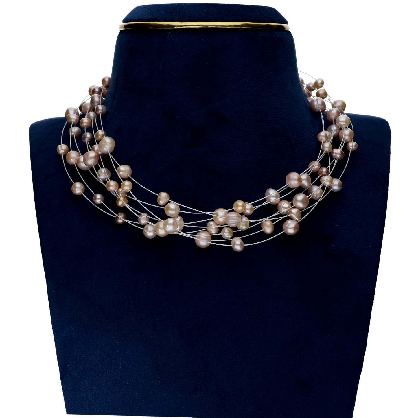 Pink & Peach Colour Pearls On Silver Chain