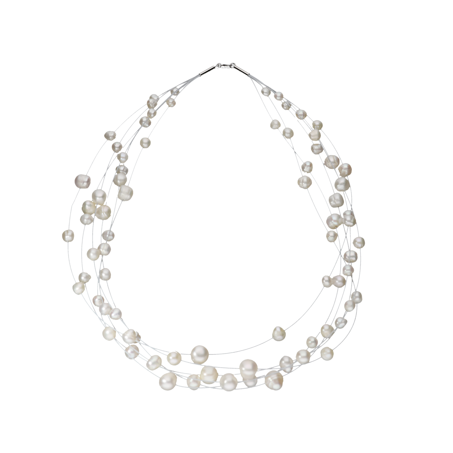 Fresh Water White Colour Pearls On Silver Chain
