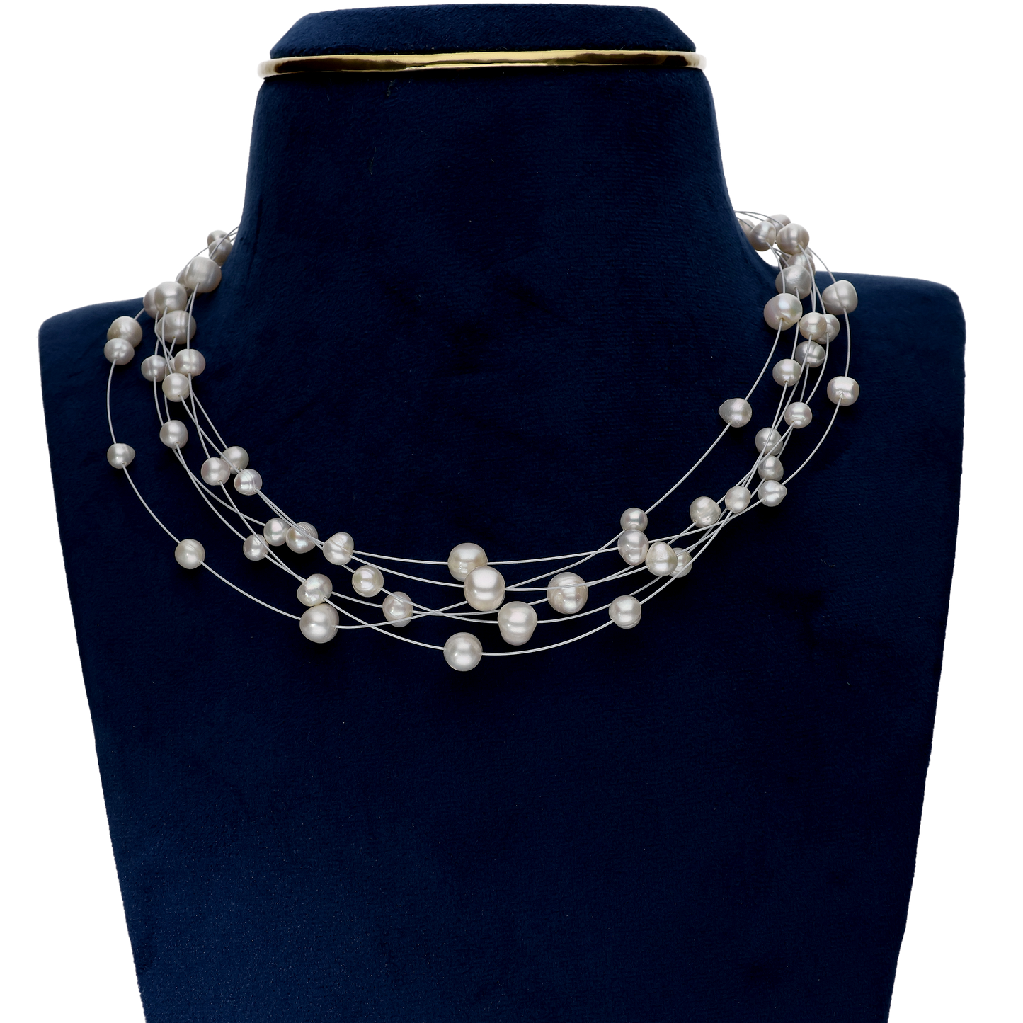 Fresh Water White Colour Pearls On Silver Chain