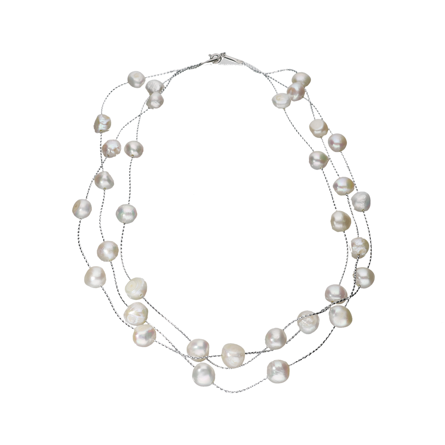 White Colour Fresh Water Pearls On Silver Chain
