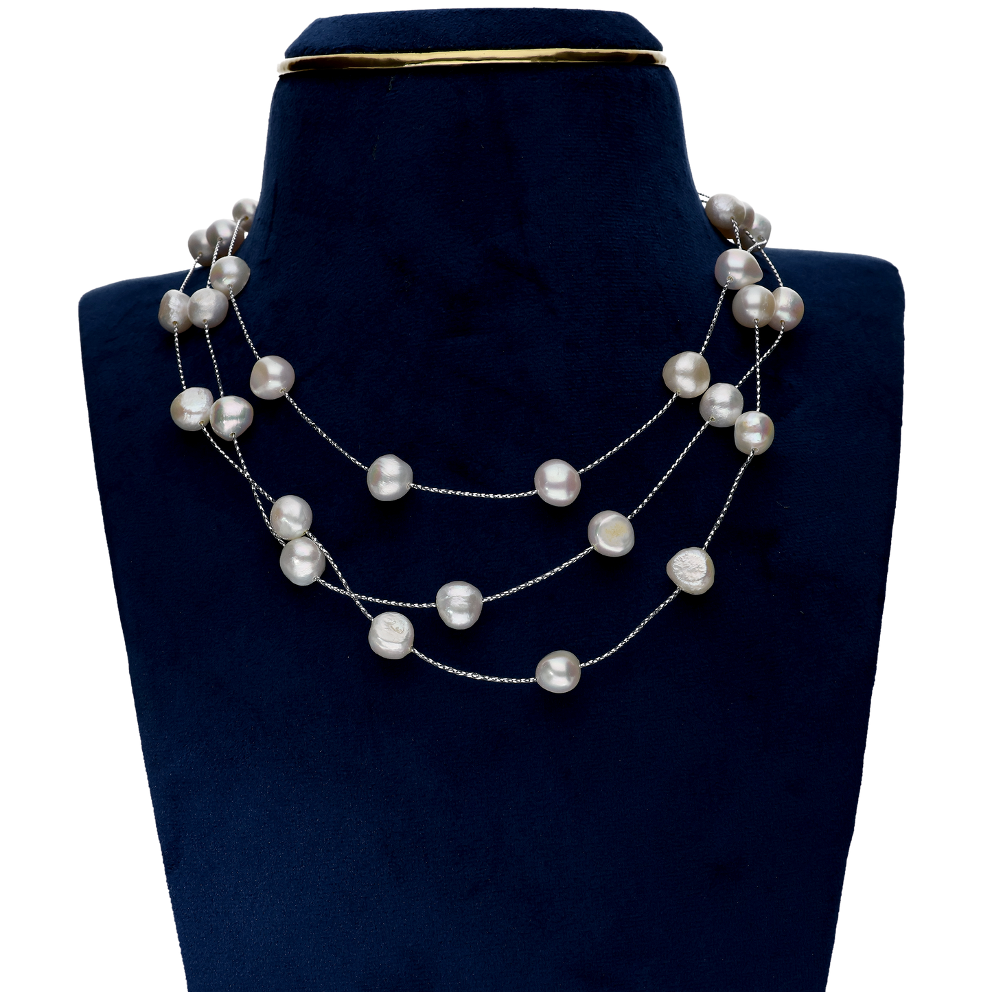 White Colour Fresh Water Pearls On Silver Chain