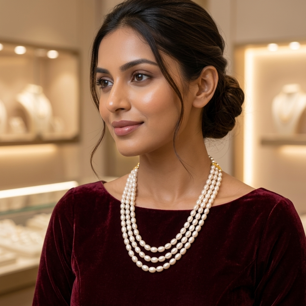 Classic Three-Strand White Pearl Necklace