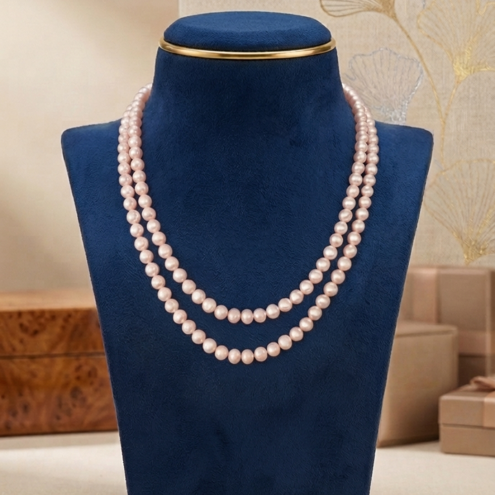 Traditional Two-Layer Pink Pearl Necklace for Women
