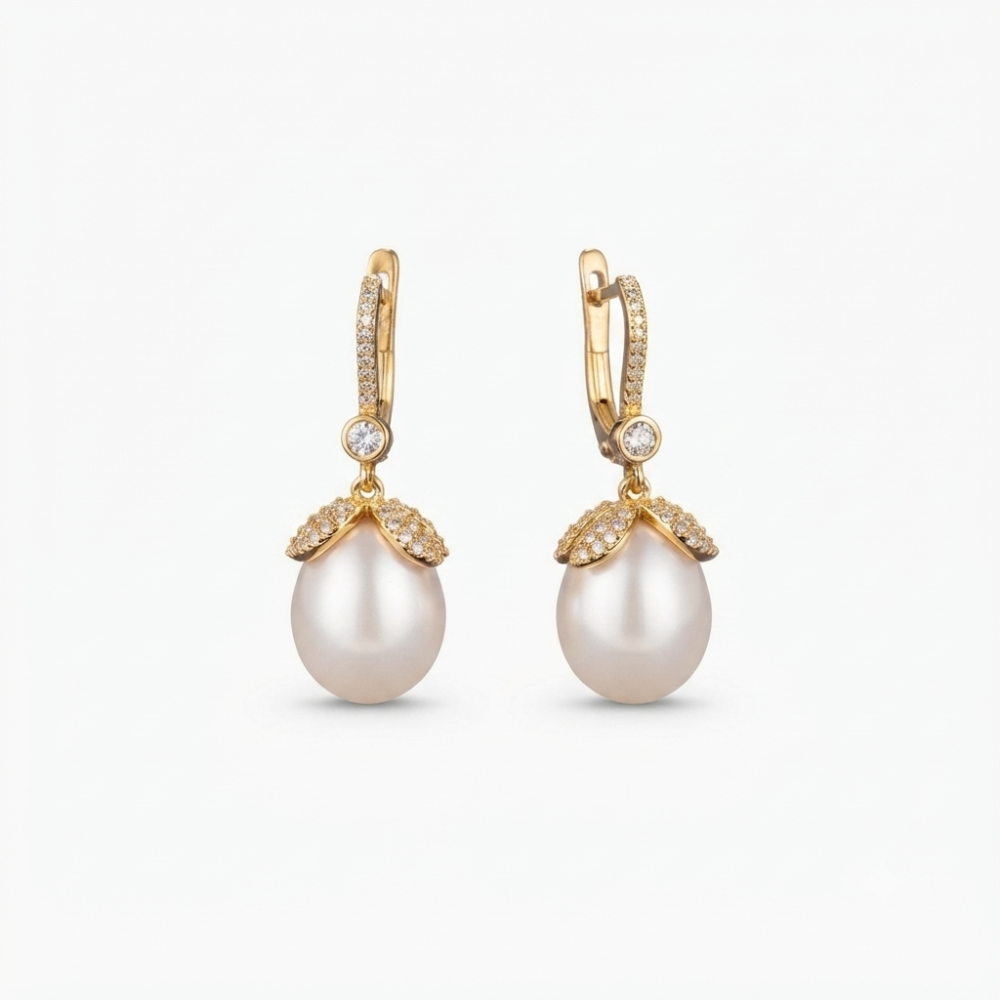 Golden Colour Pearl Drop Earrings