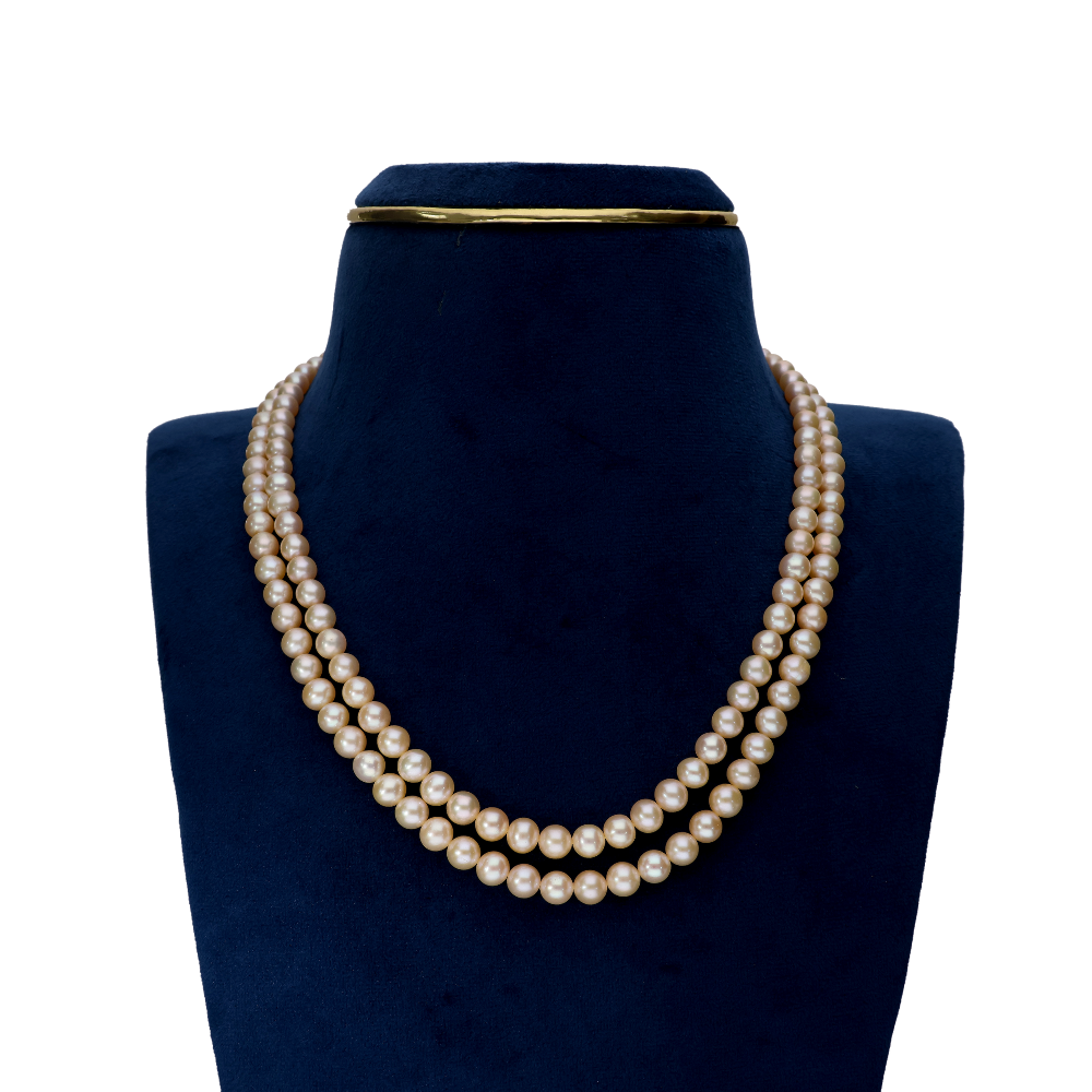 Roundish Peach Pearl Necklace