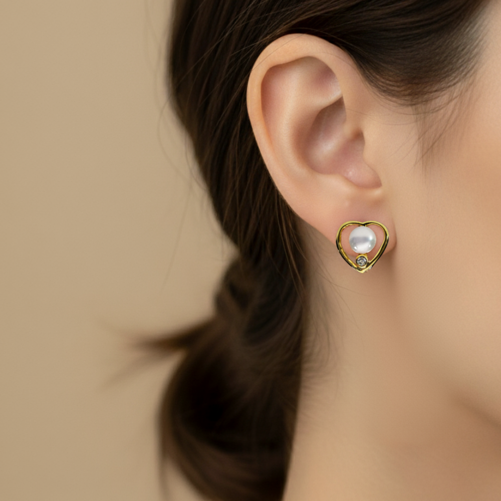 Heart Shape Pearl Studs