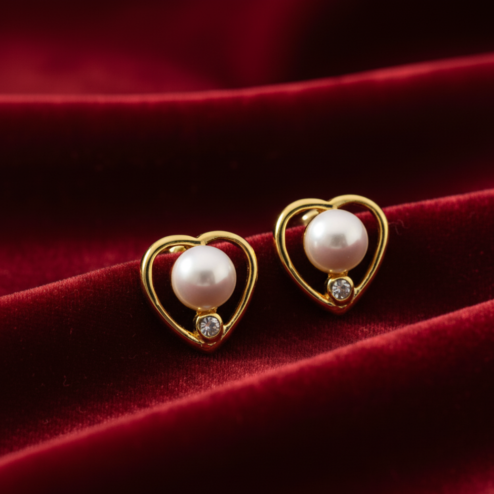Heart Shape Pearl Studs