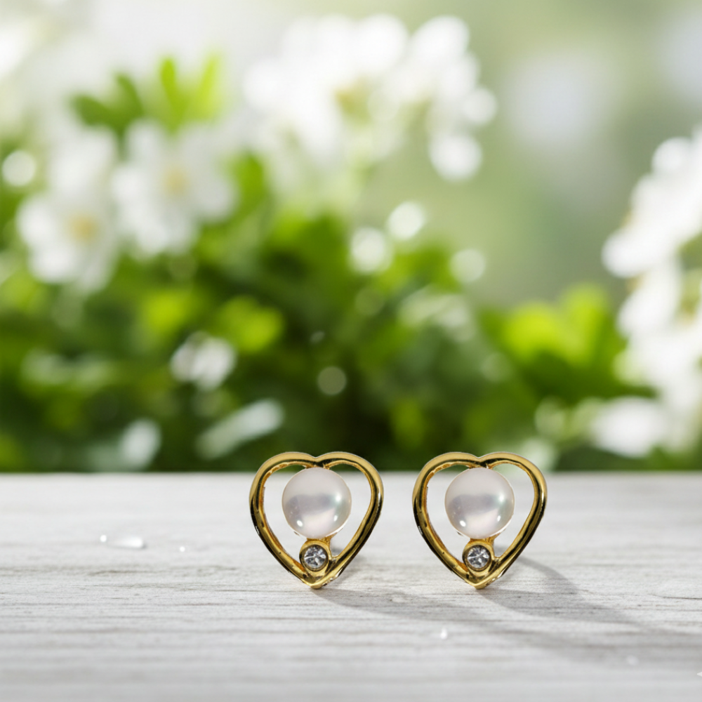 Heart Shape Pearl Studs