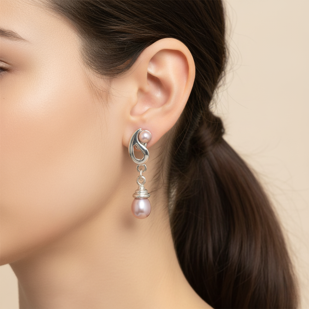 White & Pink Pearl Earring