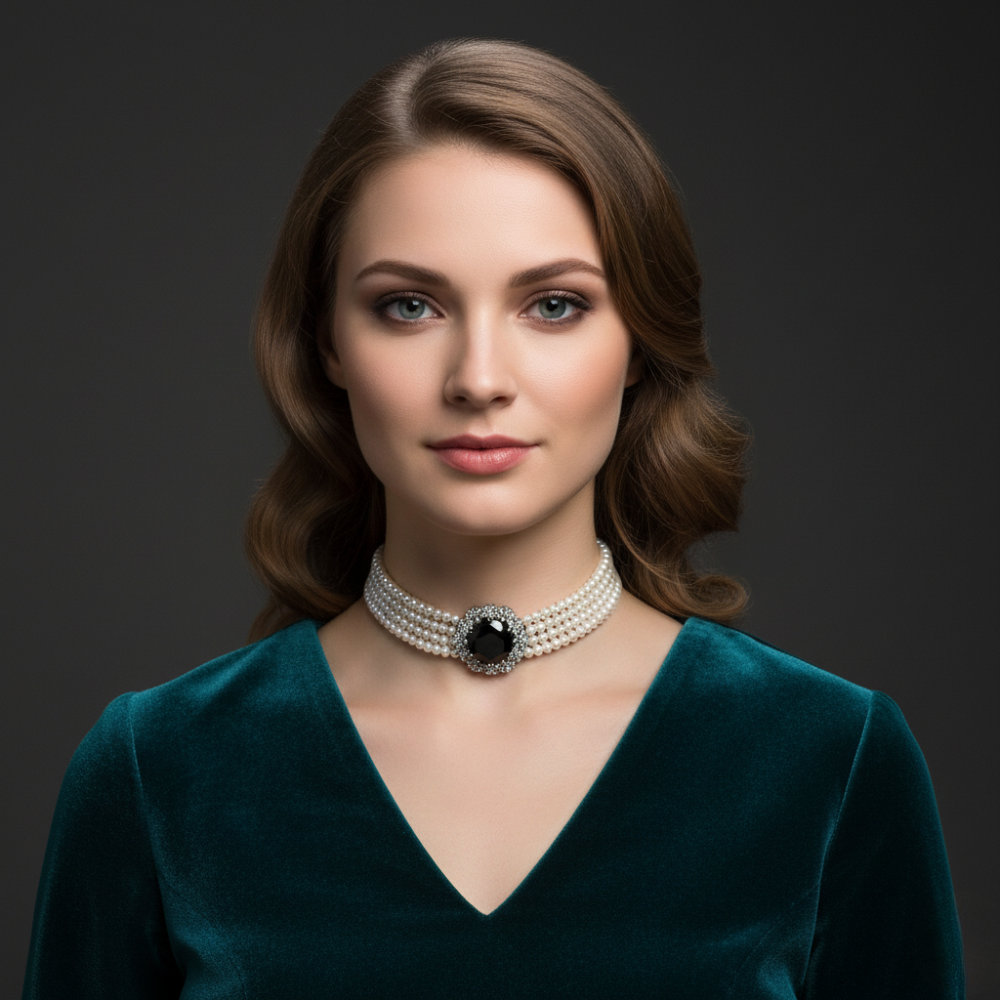 Blue Saphire Pearl Two Row Choker