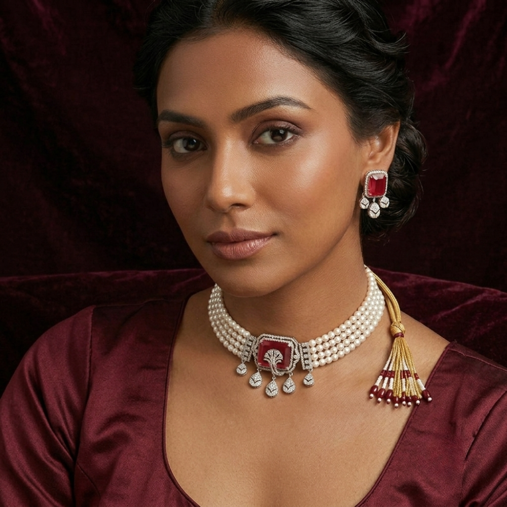 Classic Pearl and Ruby Choker