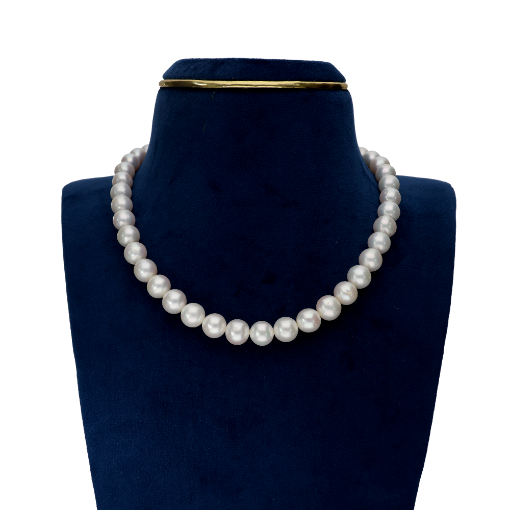 White Rounded Single Line Pearl Necklace