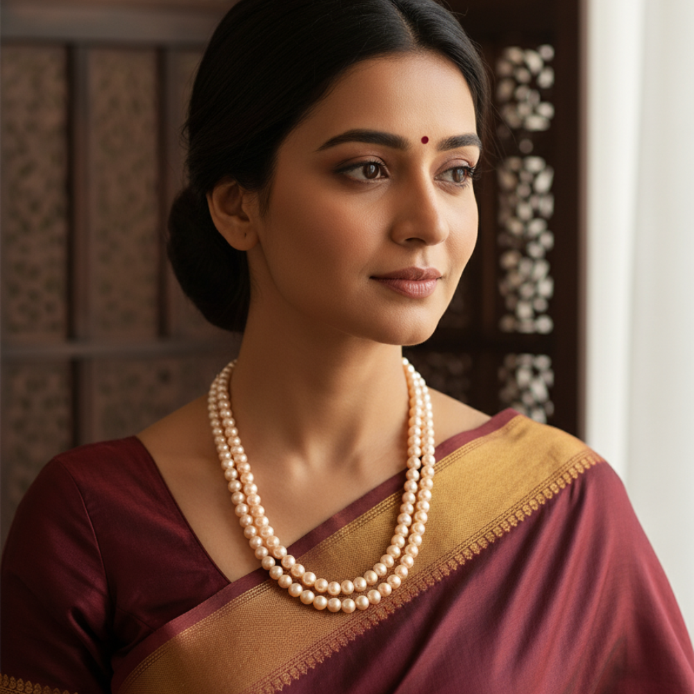 Peach Glittering Pearl Necklace