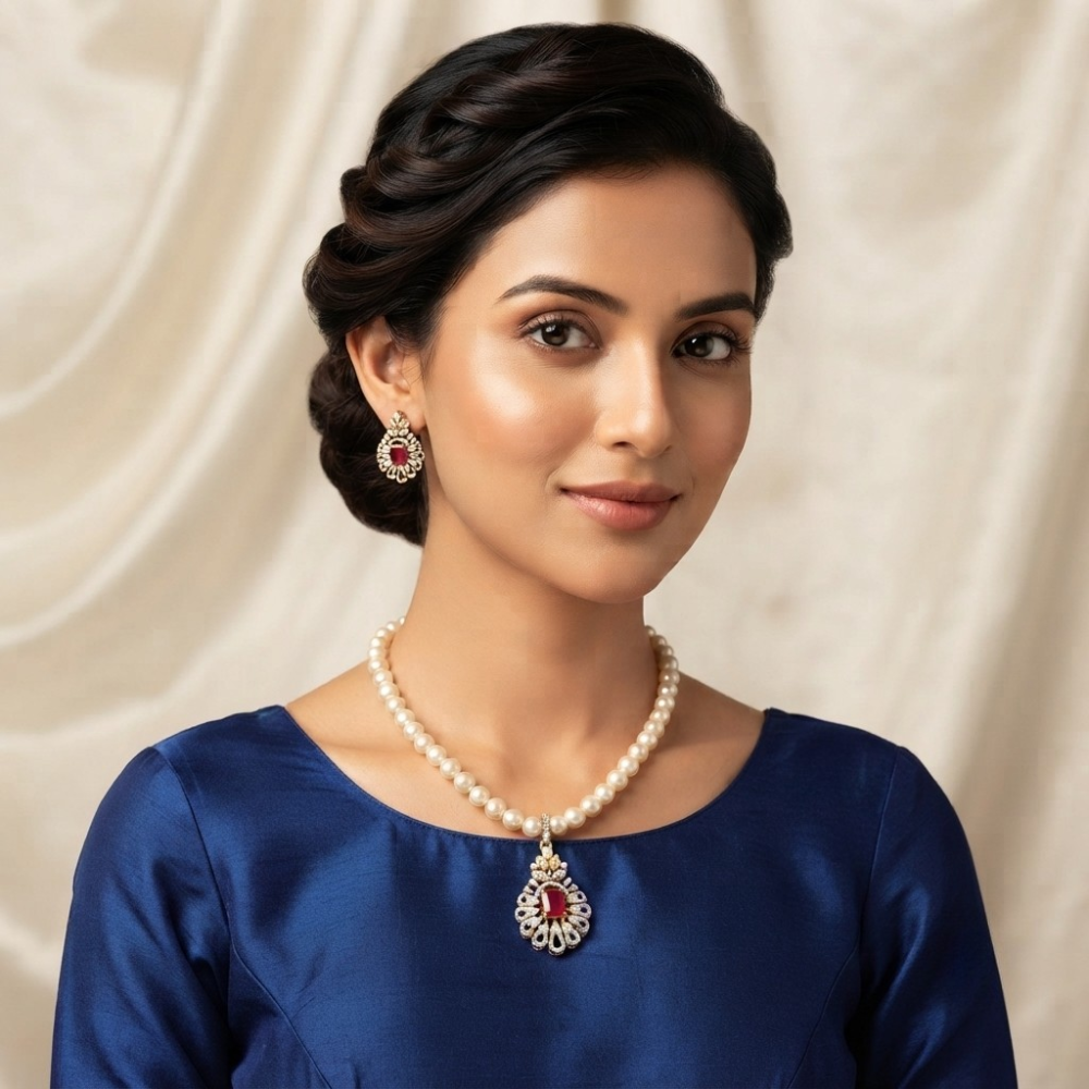 Pearl Locket set With Ear Rings