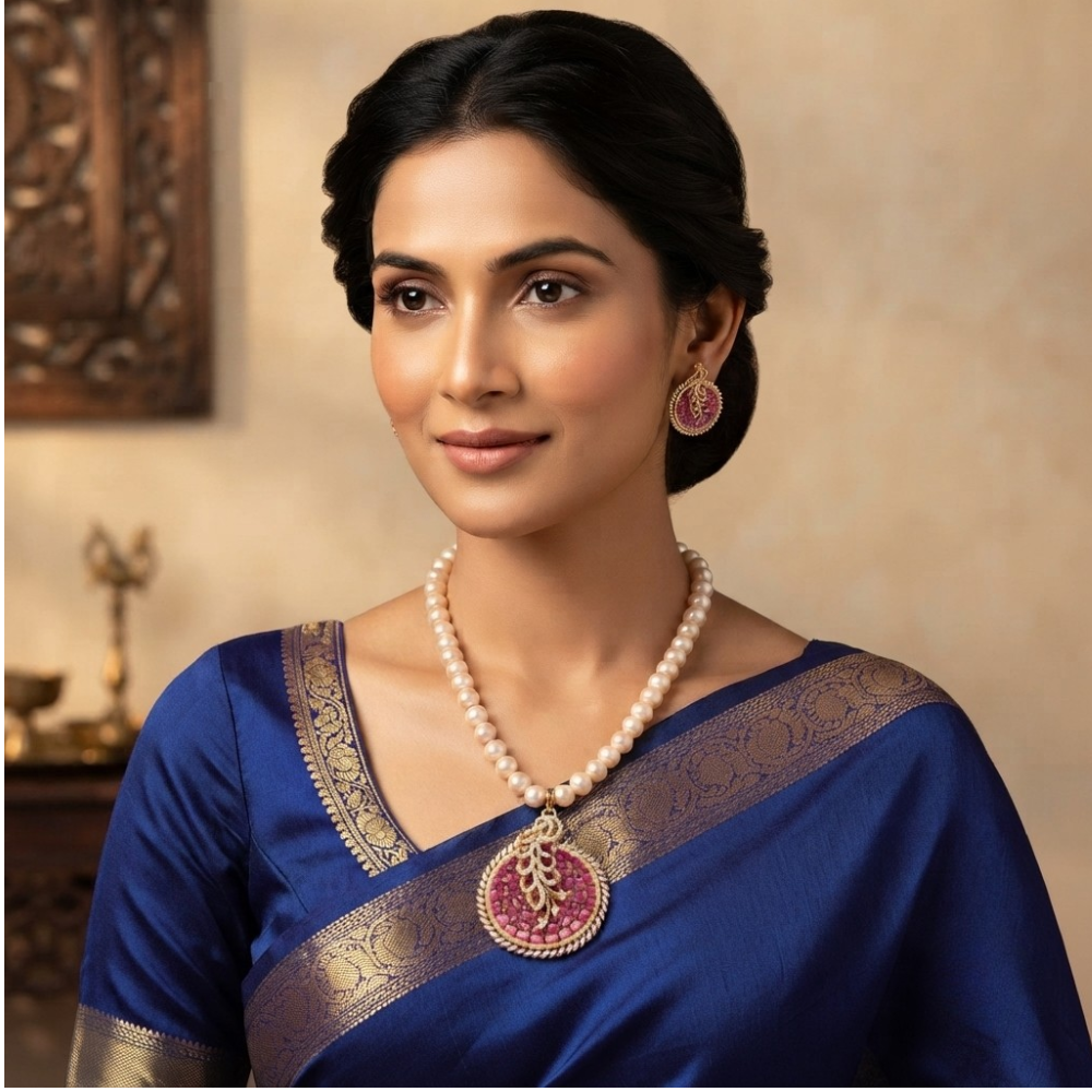Royal Elegance Single-Line Pearl Mala Set