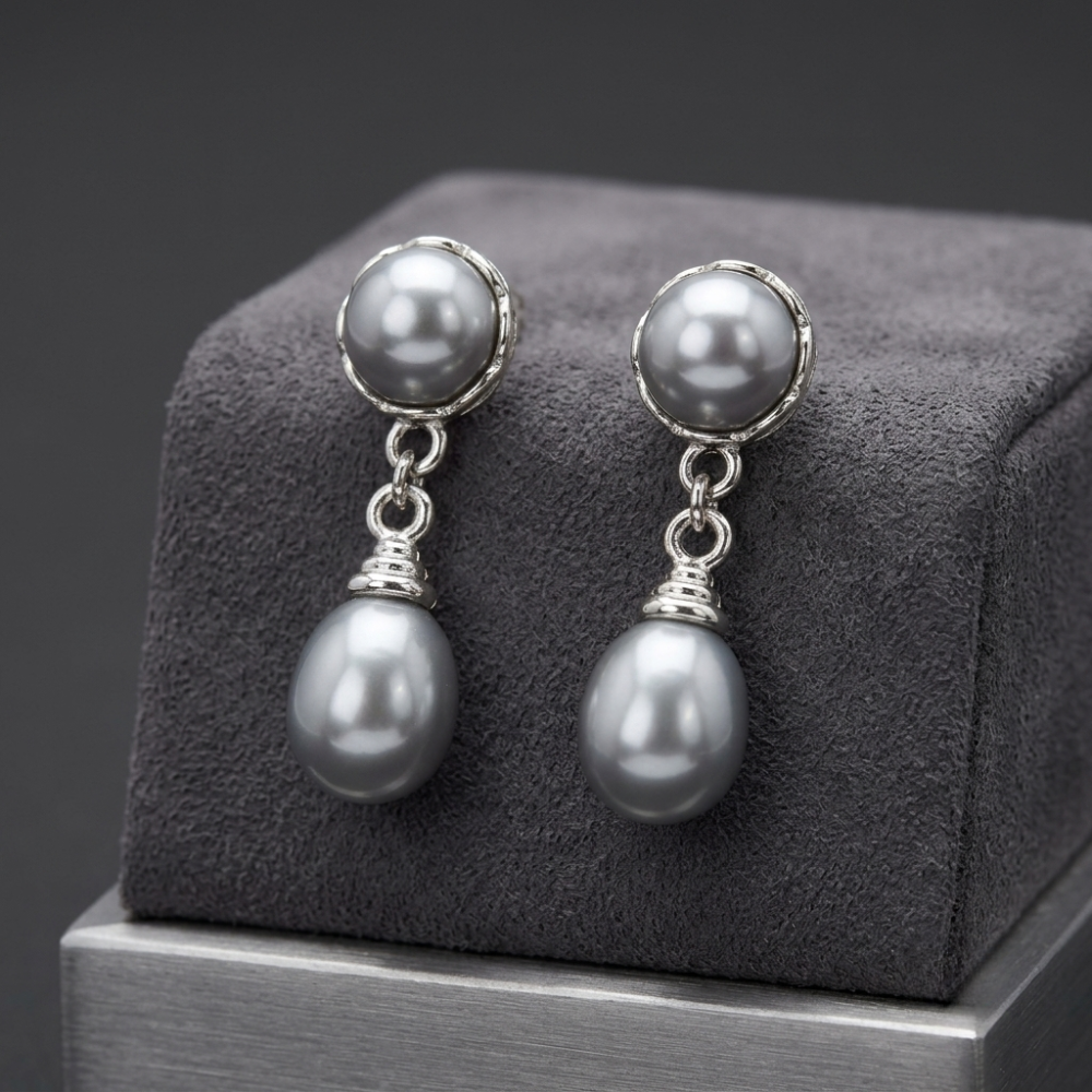 Grey Colour Pearl Ear Rings
