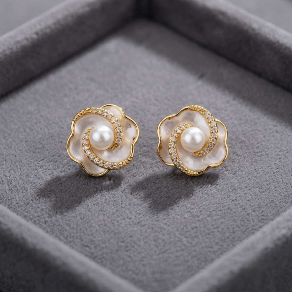 Rose Shape Pearl Studs