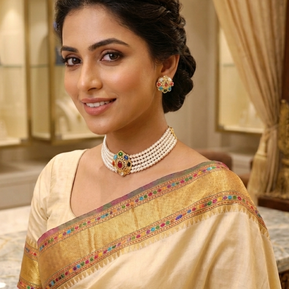 Royal Multigem Pearl Strand Choker Set