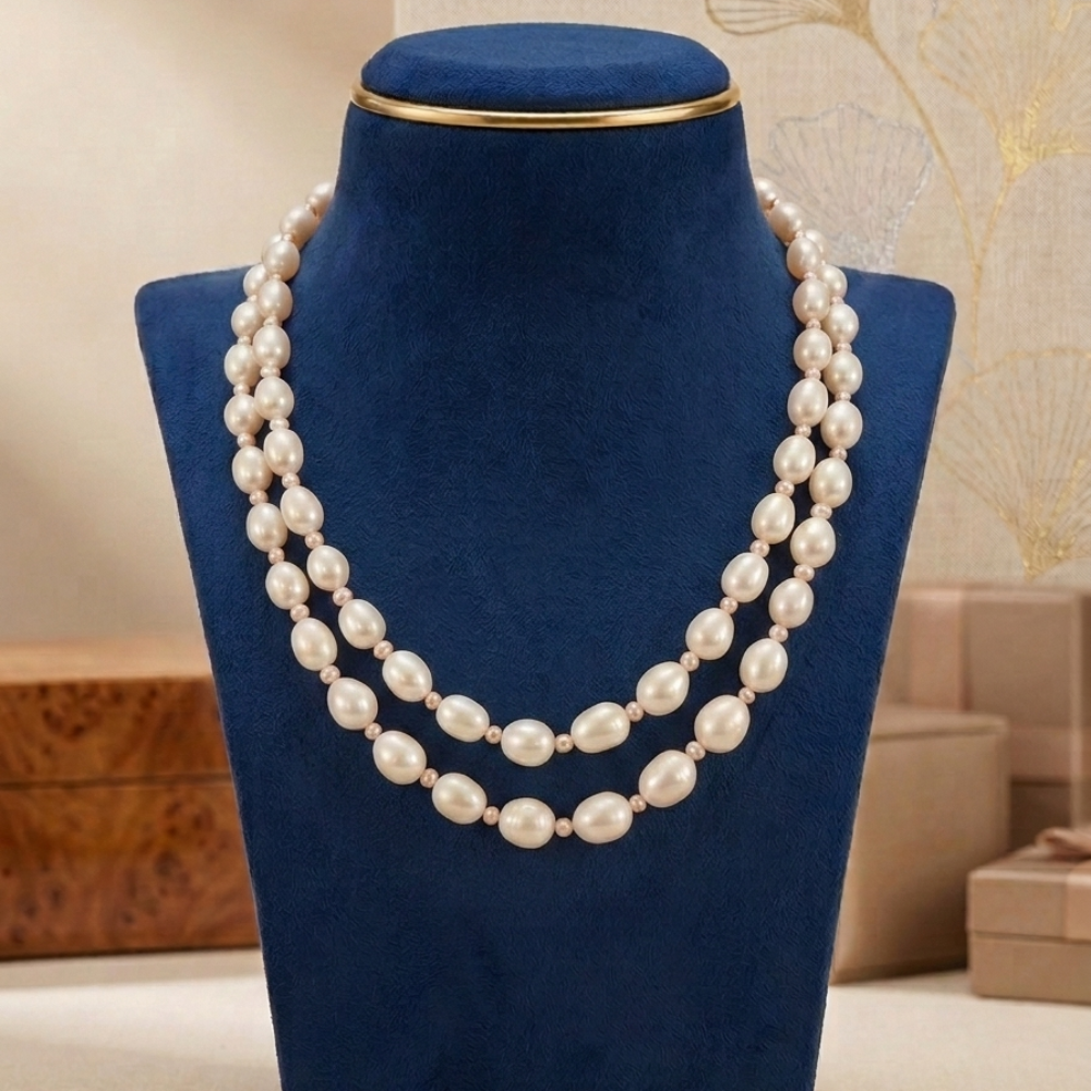 White Special Pearl Necklace Two Lines