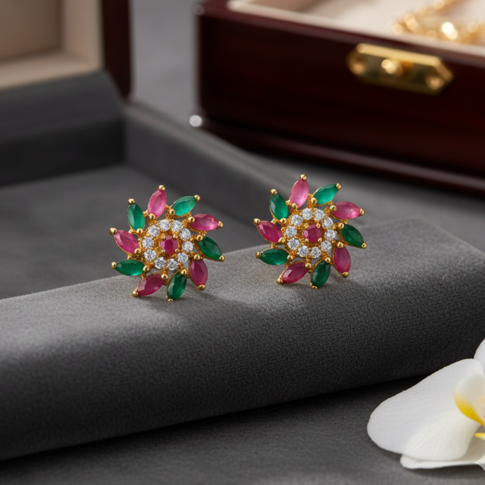 Enchanted Bloom Ruby & Emerald Petal Studs
