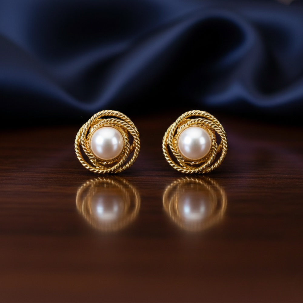 Golden Spiral Pearl Studs