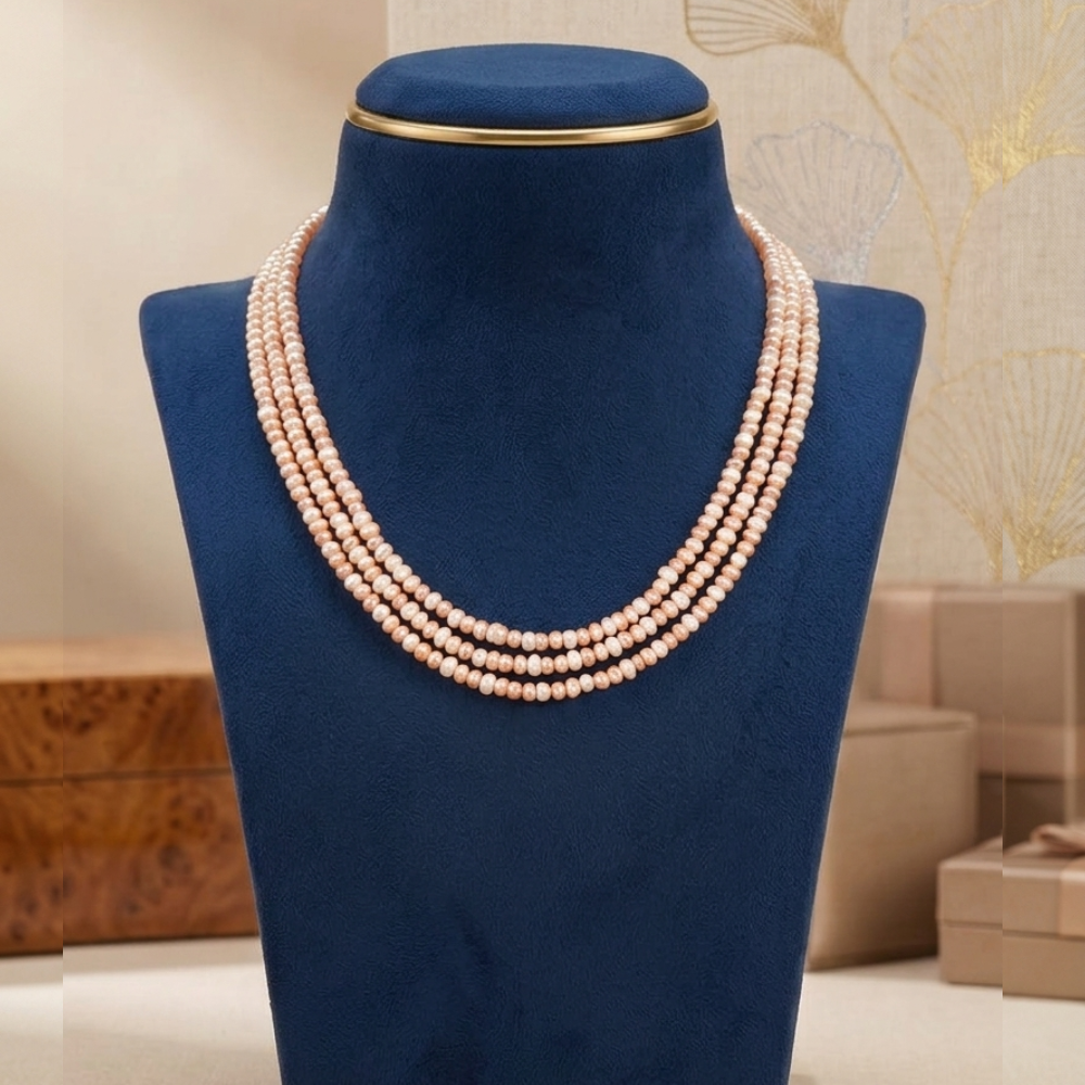 Peach Rosé Triple Strand Neckalce