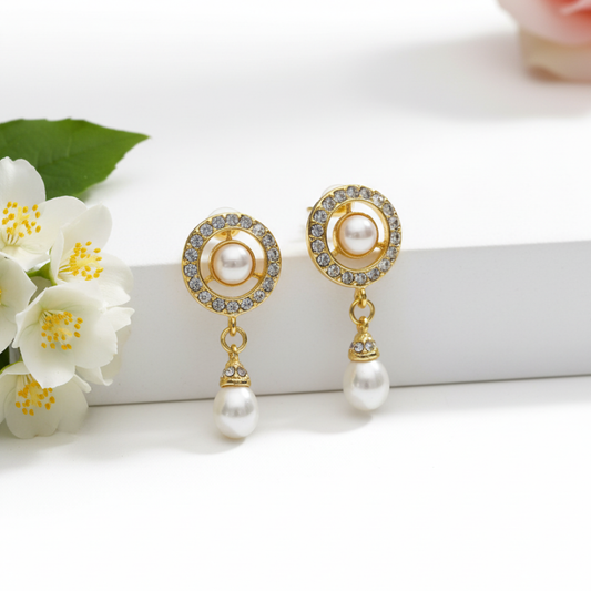 Regal Double-Pearl Halo Dangles