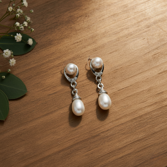 Sterling Orbit Pearl Dangles