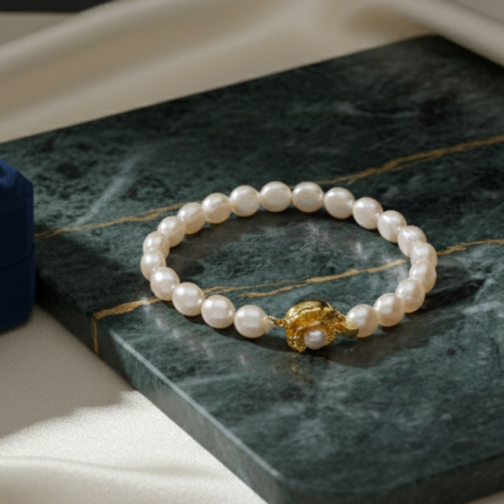Hyderabadi Online Peach Colour Pearl Flat Bracelet